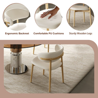 Round Dining Table With Tempered Glass Top - Brown