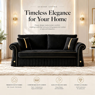 Sofa With Rolled Arms, 3 Seater Couch, Living Room Accent