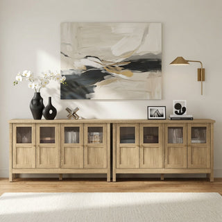 Buffet Cabinet With 4 Doors, Adjustable Shelves Handles - Natural