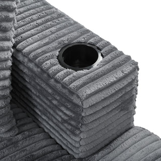 Oversized Loveseat Chaise With 2 USB Ports, 2 Cup Holders And 2 Throw Pillows