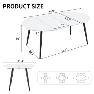 Pull Out Dining Table, Round Design - White