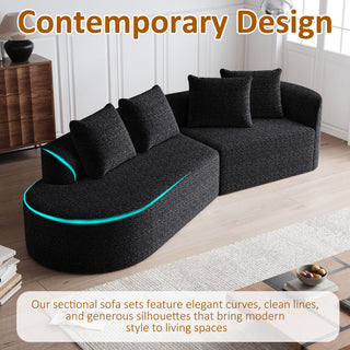 Upholstered Oversized Sectional Sofa, 4 Seater Extra Deep & Wide Seat Curved Cloud Couch With 4 Throw Pillows, Free Combination Living Room - Black