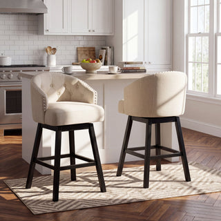 360 Degree Swivel Bar Stool & Stunning Nailhead Trim (Set of 2) - Beige