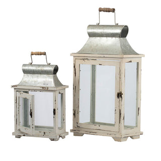 Wooden Candle Lantern Decorative, Hurricane Lantern Holder Decor For Indoor Outdoor, Home Garden Wedding - White