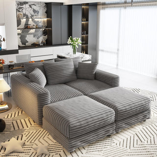 Deep Seat Convertible Sofa With Soft Pillows And Ottomans