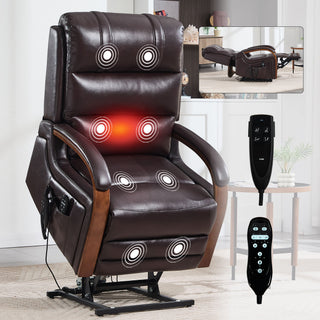 Power Lift Recliner Chair Dual Motor Infinite Position With Heat Massage And Heavy Duty Motion Mechanism - Brown