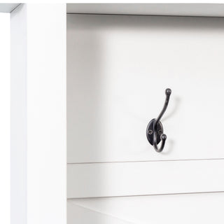 4 In 1 Hall Tree With 6 Hooks, Entryway Bench With Adjustable Shelves - White