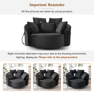 Swivel Accent Barrel Chair With Adjustable Phone Holder, 5 Pillows For Living Room