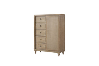 Queen Canopy Bedroom Set With A 2 Drawer Nightstand A Dresser With Poster Mirror And A Door Chest - Sand