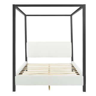 Queen Canopy Bed With Upholstery - White / Black
