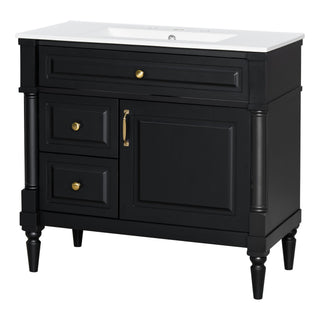 Freestanding Bathroom Vanity With Sink, Adjustable Shelf, Flip Drawer