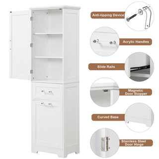Tall Freestanding Bathroom Storage Cabinet With Adjustable Shelf And 2 Drawers