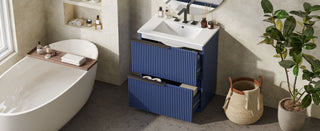 Fluted Bathroom Vanity With Ceramic Sink, Freestanding Cabinet