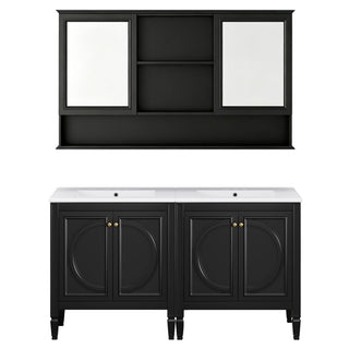 Double Sink Bathroom Vanity Set With Wall Mount Mirror Cabinet