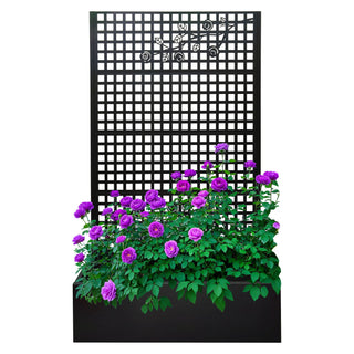 Planter Box With Trellis, Outdoor Raised Garden Bed With Privacy Screen Lattice Panels For Patio - Black