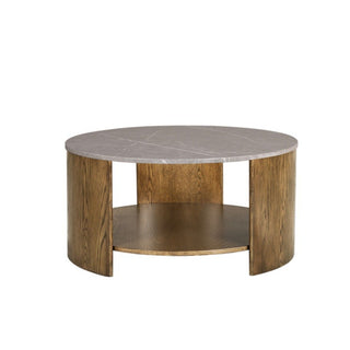 Keegan - Round Coffee Table With Shelf - Oak