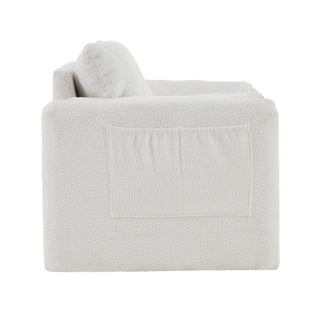 Fixed Modern Accent Chair Single Seater Plush Chenille Lounge Chair With High Resilience Cushion - Ivory White