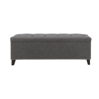 Button-Tufted Storage Ottoman With Safety Close Hinge