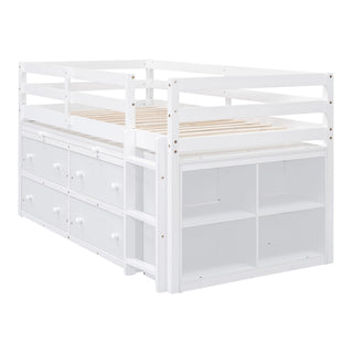 Loft Bed With Retractable Writing Desk And 4 Drawers, With Lateral Portable Desk And Shelves