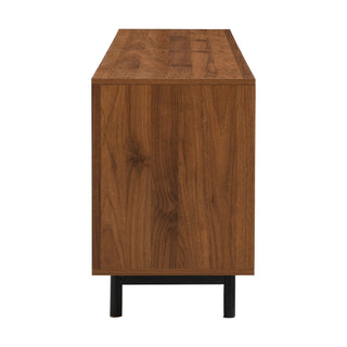 TV Stand, Entertainment Center With Slatted Doors, Cable Management, Soft Closing Hinges - Walnut