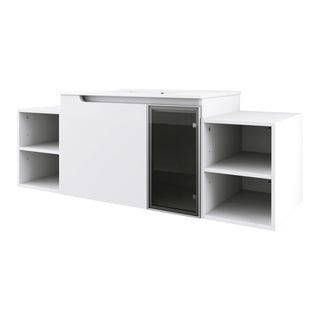 Wall Mounted Bathroom Vanity With Sink, Cabinet & Half Door