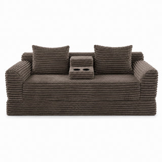 Soft Striped Convertible Sofa Bed, Dual Use Lounge Couch With Cup Holders And Pillows