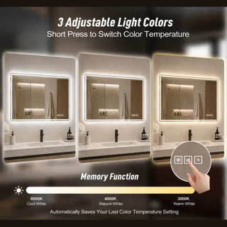 24" X 32" Rectangular Front Lighted And Backlit LED Bathroom Mirror With Anti Fog - Clear
