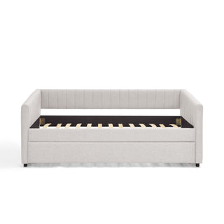 Upholstered Daybed With Trundle With Vertical Stripes