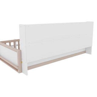 Platform Bed Frame With Guardrail, Storage Shelves & Bookshelf