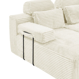 Sectional Sleeper Sofa & Storage Pockets, Modular Couch With Throw Pillows For Living Room