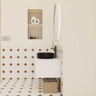Floating Bathroom Vanity With Glossy Round Vessel Sink