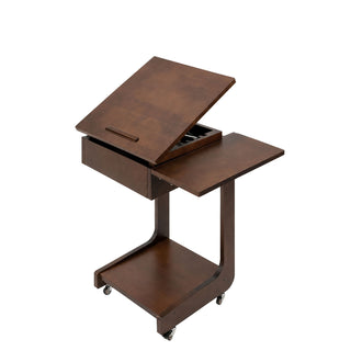 C - Shaped End Table, Rolling With 360° Adjustable & Foldable Desktop, Couch Table With Laptop Stand For Living Room - Walnut