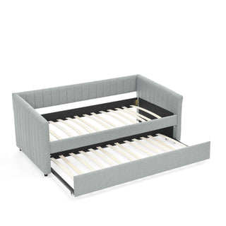Upholstered Daybed With Trundle With Vertical Stripes