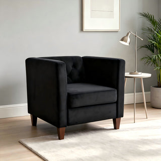 Button Tufted Accent Chair, Square Arms