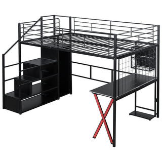 Loft Bed With Built In Work Station, Wardrobe, Storage Staircase And LED