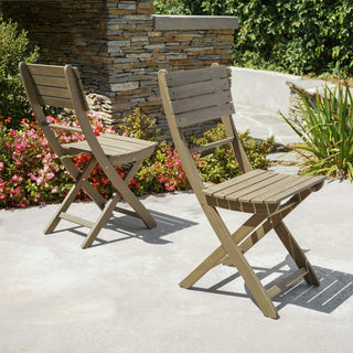 Outdoor Foldable Wood Dining Chair With Slat Design (Set of 2)