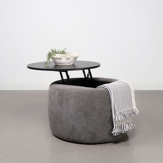 Reeves - Round Upholstered Lift Top Storage Ottoman - Gray