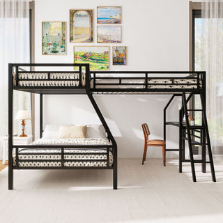 Twin Over Full Bunk Bed With Loft And Desk, L-Shaped Design For 3 Sleepers - Black