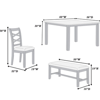 Dining Set 6 Piece With Table And Upholstered X Back Chairs - Charcoal