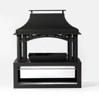 Fireplace, 50000 Btu Fire Pit, Wood Burning Chimney For Outside - Black