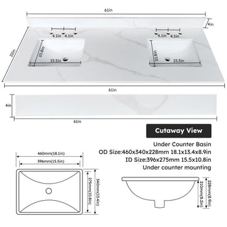 Bathroom Vanity Top With Undermount Sink, 3 Pre Drilled Holes