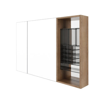 Wall Mounted Bathroom Mirror Cabinet, Adjustable Shelves - Imitative Oak