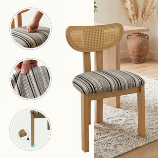 Striped Upholstered Rattan Back Dining Chairs (Set of 2)