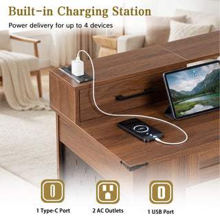 Office Desk With Storage Cabinet, Charging Station, Monitor Stand & Pegboard