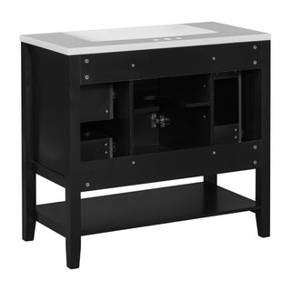 36" Bathroom Vanity & Sink, 2 Cabinet And 3 Drawers - Black