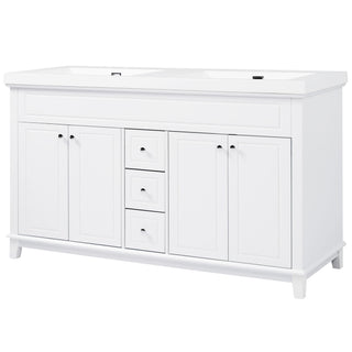 Bathroom Vanity With Double Sinks, 3 Drawers & 4 Doors - White