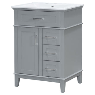 Modern Bathroom Vanity With Sink, Flip Drawer & 3 Drawers, Soft Close Hinges, Adjustable Shelf