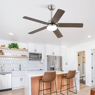 42" Ceiling Fan With Reversible DC Motor, LED Light, 5 Blade Design - Nickel