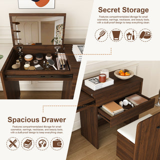 Folding Desk With Mirror And Storage Stol For Bedroom