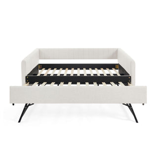Upholstered Daybed With Trundle With Vertical Stripes